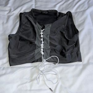 Grey lace up stretchy crop top